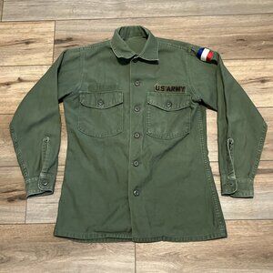 1966 US ARMY Sateen Button Up Shirt MEDIUM Green OG 107 DSA Vietnam Ground Force